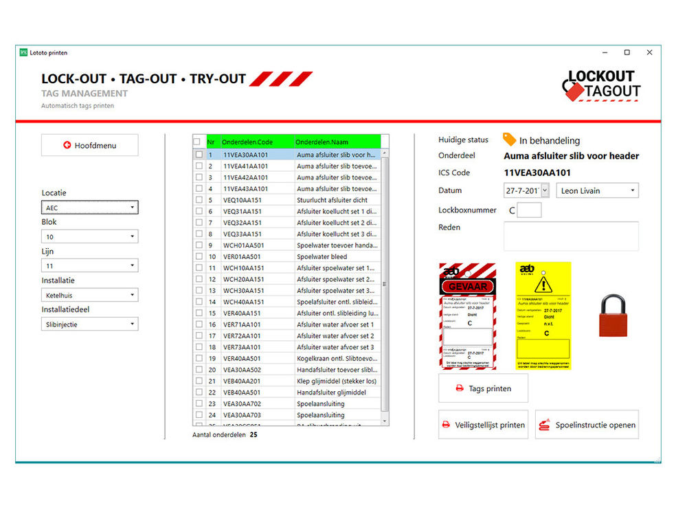 Software voor lockout tagout